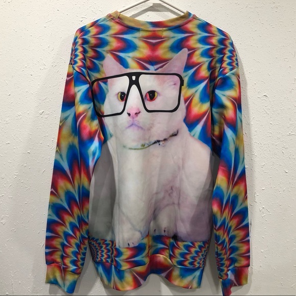 Sunglasses Cat Colorful Kitty Tripping Sweatshirt - Picture 7 of 9